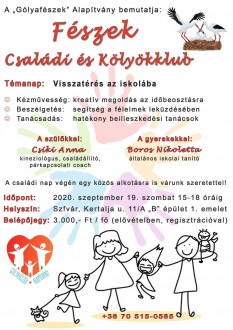 Iskolakezdéssel kapcsolatos foglalkozásokkal várja a családokat a Fészek Klub